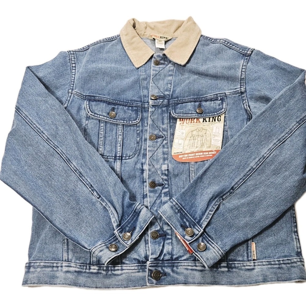 NEW Work King Jean Jacket Corduroy Collar‎ Men's Size M Button Up Denim Blue
